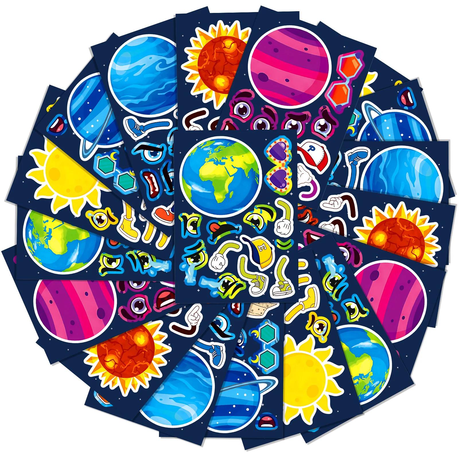 6/12 Lenzuola Pianeti Cosmici Crea una Faccia Puzzle Adesivi Creativo Del Fumetto Della Decalcomania Del Computer Portatile Del Telefono Chitarra Frigo Classici Giocattoli Per Bambini