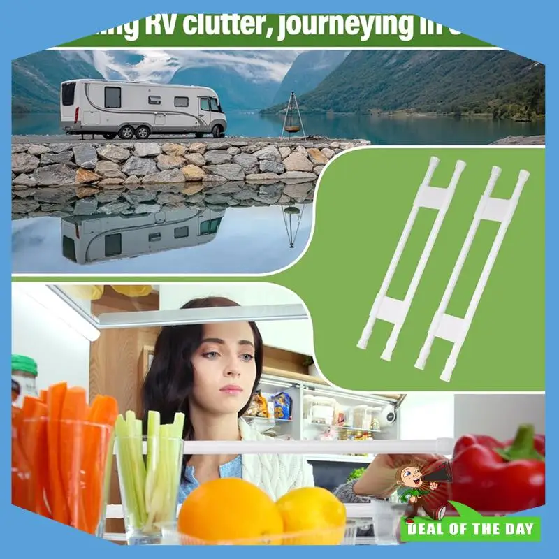Hastes de tensão RV ajustáveis com entrega em 24 horas, comprimento de 15,7 a 27,6 polegadas, 2 peças de barras duplas de geladeira incluídas