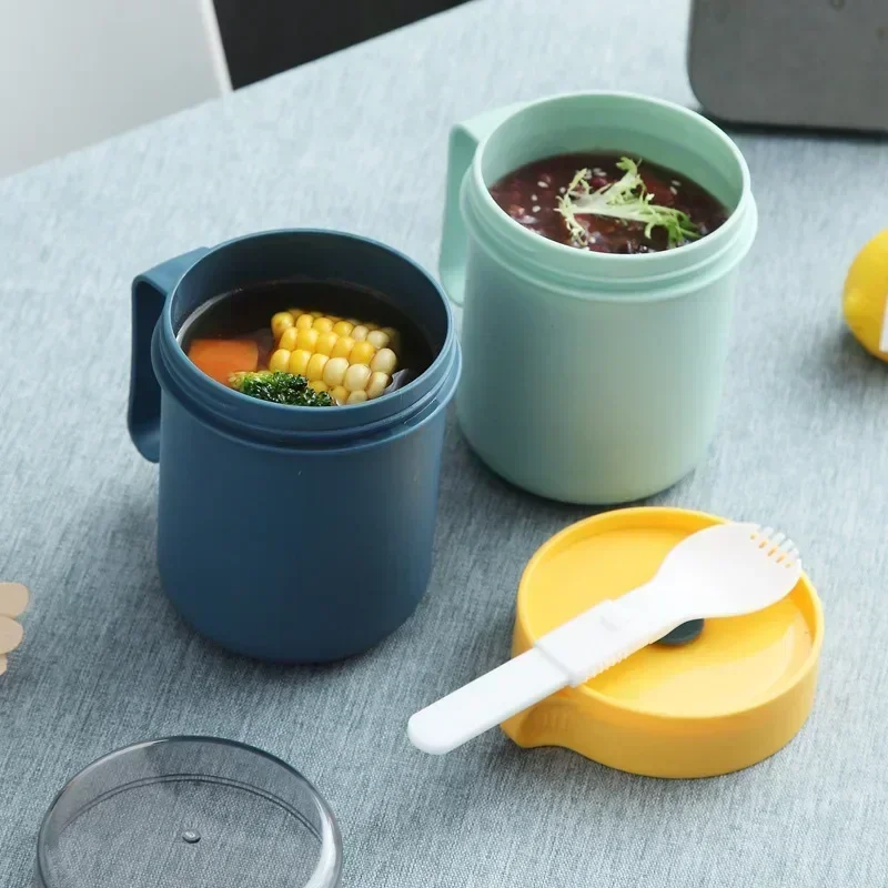 Creative Portable Lunch Box Microwave Soup Cup WIth Spoon Breakfast Milk Salad Yogurt Bottle Snack Box Food Storage Container