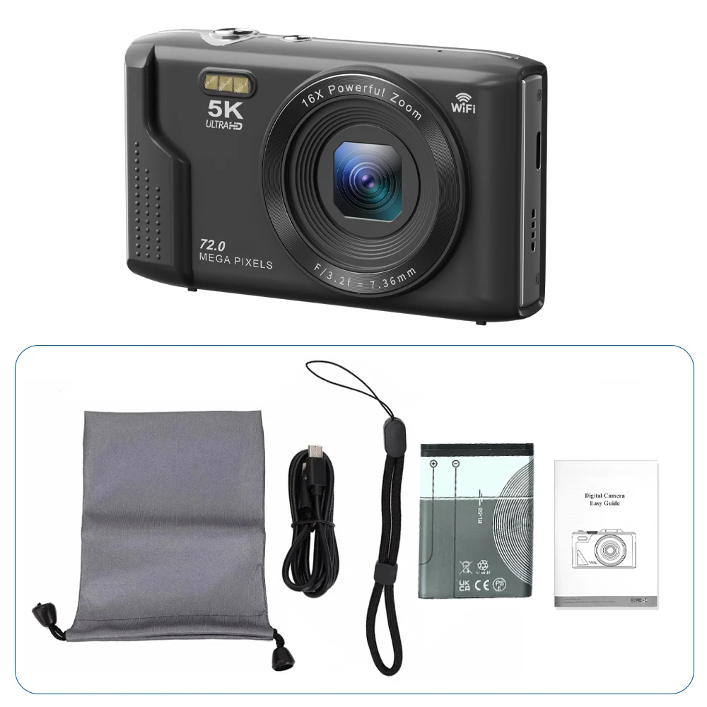 Ourlife Compacte digitale camera 5K 72MP 2,8 '' scherm LCD-scherm 16X digitale zoom Vintage fotografie Vlog videorecorder YouTube