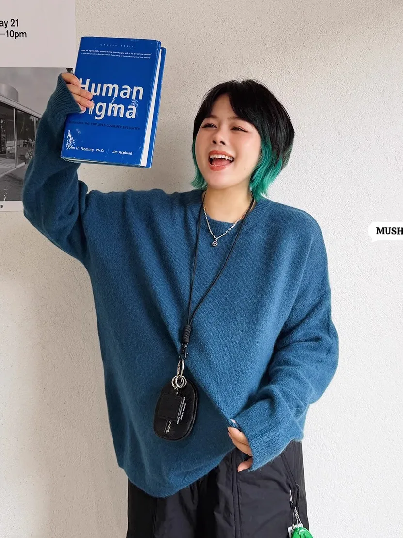 

Faionable Pure Color round Ne Sweater Women's Casual Sle Winter New Arrival Korean Retro Versatile Musoom Head Miss 2025