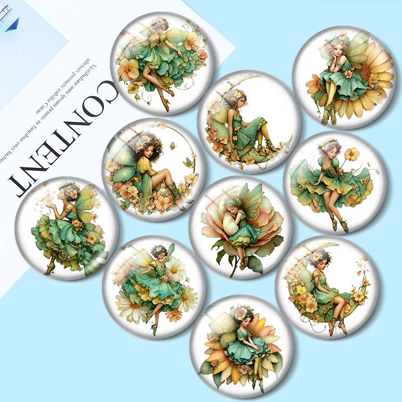 

Flower Butterfly Fairy Girl 12/18/20/25mm glass cabochon bracelet pendant rings for jewelry demo earrings back Making findings