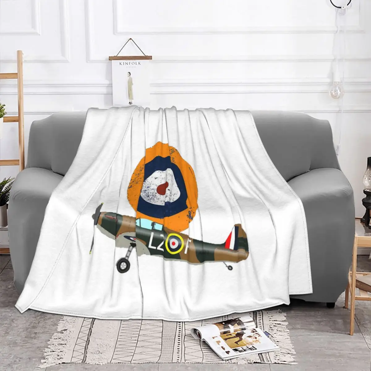 RAF Warbird Military WW2 Aircraft Flugzeug MKI Supermarine Spitfire Airplane Blanket Velvet Throw Blankets Plush Thin Quilt