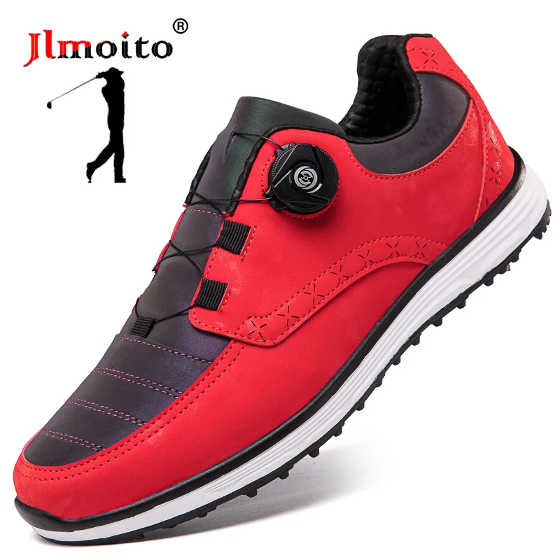 Waterproof Men Leather Golf Shoes Non-slip Spikeless Golf Sneakers Breathable Golf Training Sneakers Golf Athletic Shoe Beginner