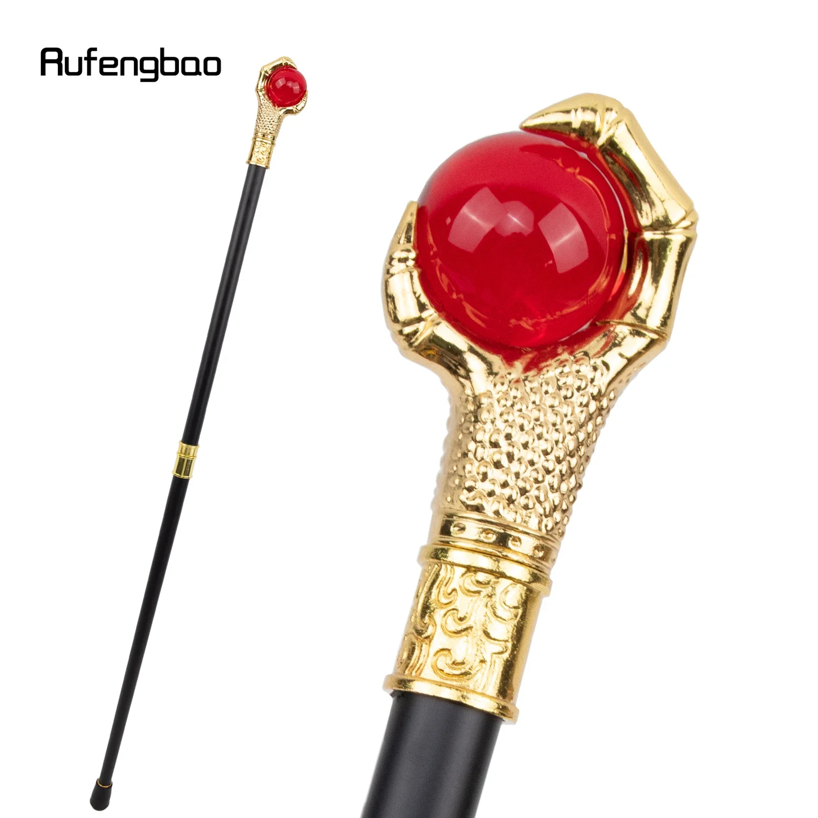 Bâton de Marche Décoratif à Griffe de Dragon, Boule de Verre Rouge Dorée, Bouton de Cosplay, Crosier 93cm