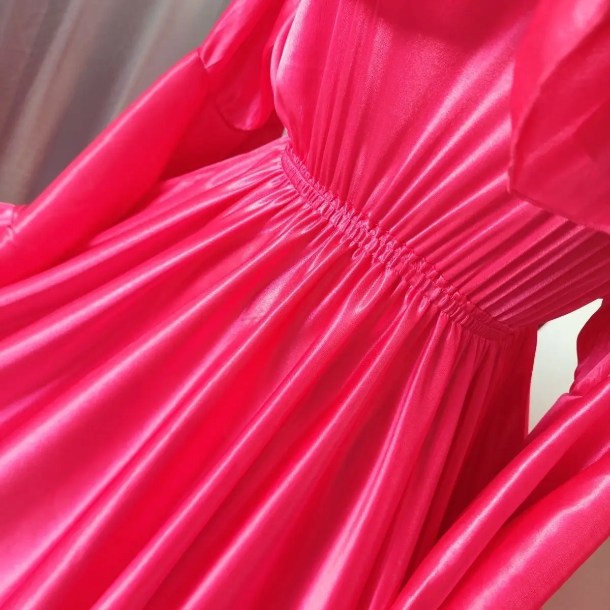 360 درجة طول 2 متر لامعة المرأة الساتان فستان طويل الكشكشة فستان ماكسي فساتين أنيقة ملابس النوم #3