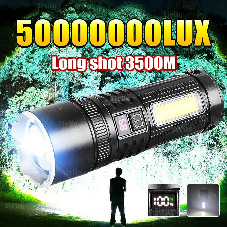 

5000000LUX светодиодный фонарик высокой мощности, сильный свет, тактический фонарик, мощный USB перезаряжаемый фонарик, лампа для рыбалки и охоты
