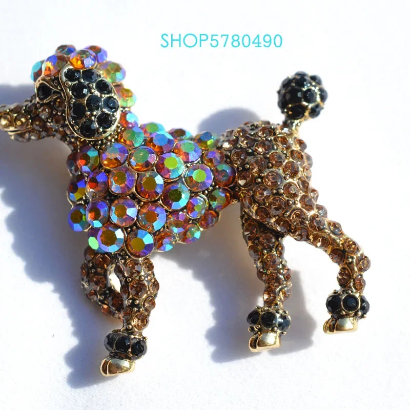 Cute Poodle Rhinestone Elegent Brooch Anti Cold Color Crystal Pet Breast Pin Corsage Lady Wedding Dress Garments Vintage Jewelry