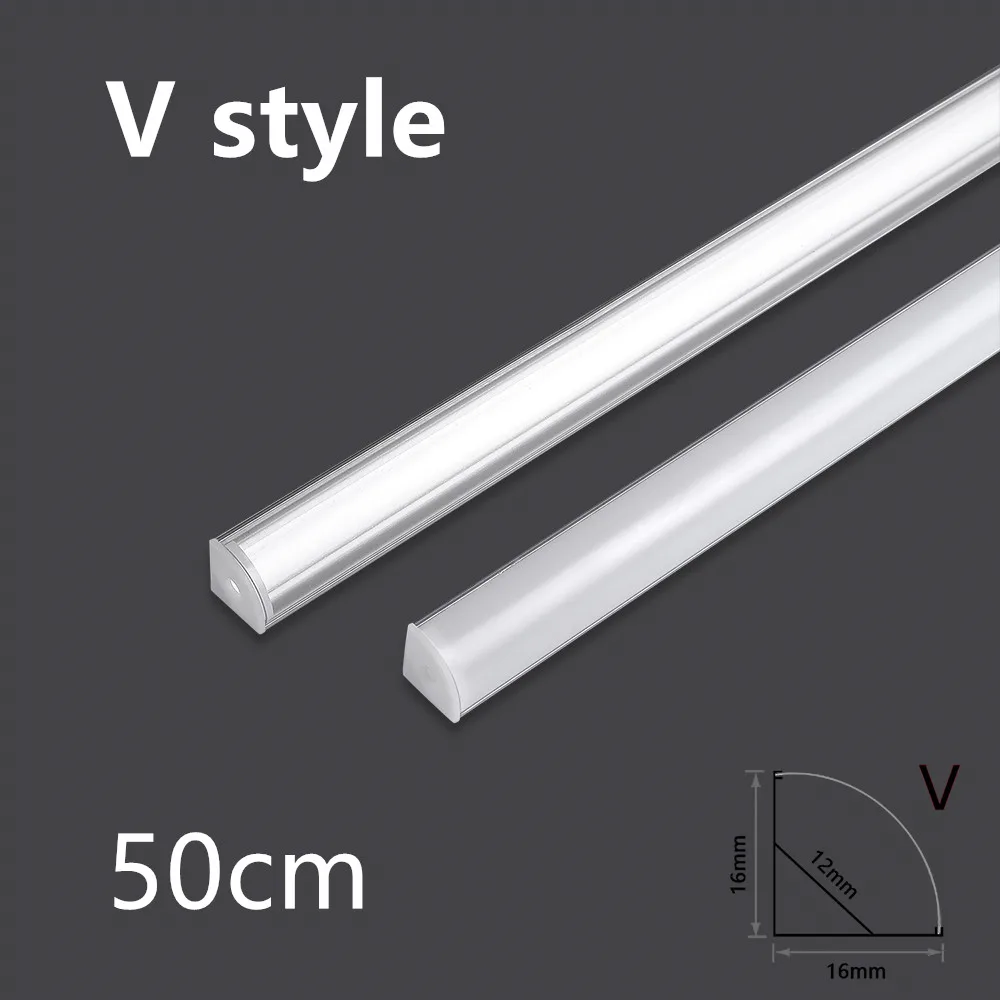 LED 50cm Aluminium Channel for Led Strip V/U Shape Aluminum Profile with Diffuser Milky PC Cover,LED Bar Strips Light Holder