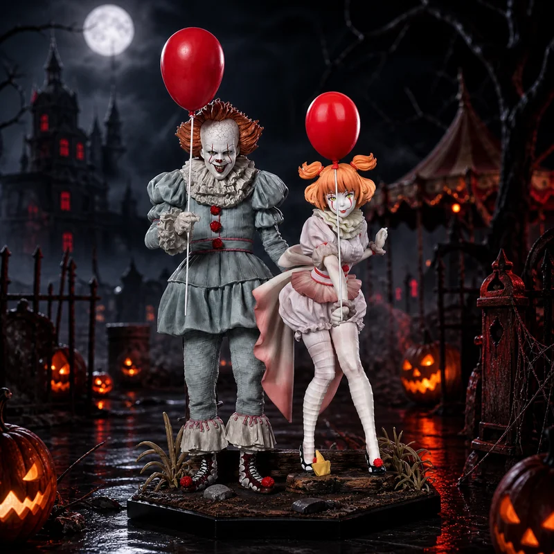 Movie It Pennywise Clown Figure Two Versions With Interchangeable Head Collectible Desktop Pc Case Ornament Halloween Adult Gift