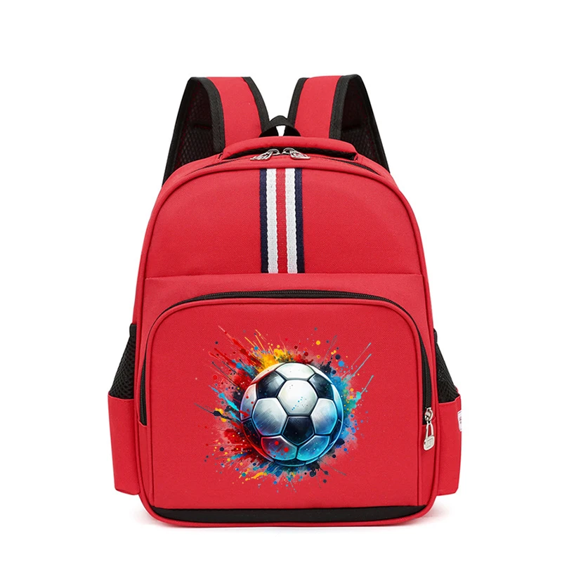 Colourful Football Pattern Backpack Kids Multi-function School Bag Watercolor Soccer Bagpack for Primary Kindergarten Boys Girls