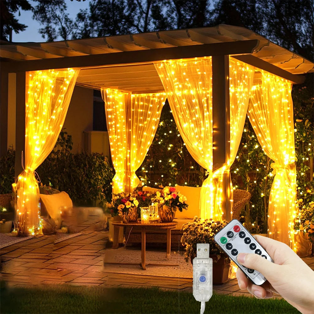 أضواء جارلاند غرفة نوم غرفة المعيشة الديكور عطلة الزفاف 8 طرق 3/6 متر ل USB LED الستار التحكم عن بعد سلسلة أضواء
