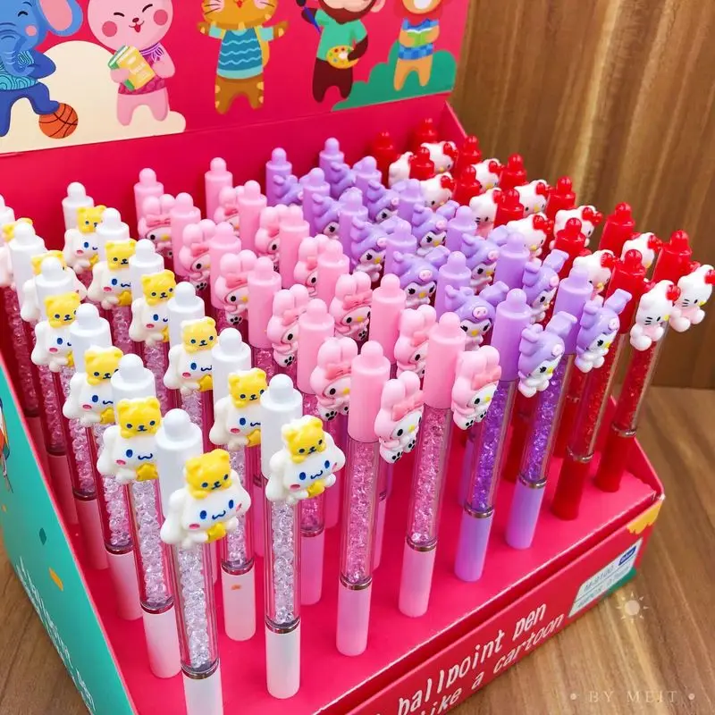 48pcs Sanrio Ballpoint Pen Hello Kitty Kuromi Melody Crystal Ball Pen Gel Pen Office Signature Pen School Supplies Stationery