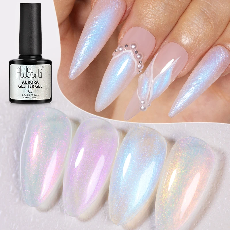 AWStorG 7.5ML Auroras Glitter Gel Nail Polish Reflective Sparkling Glitter Semi Permanent Nail Art Soak Off LED UV Gel Varnish