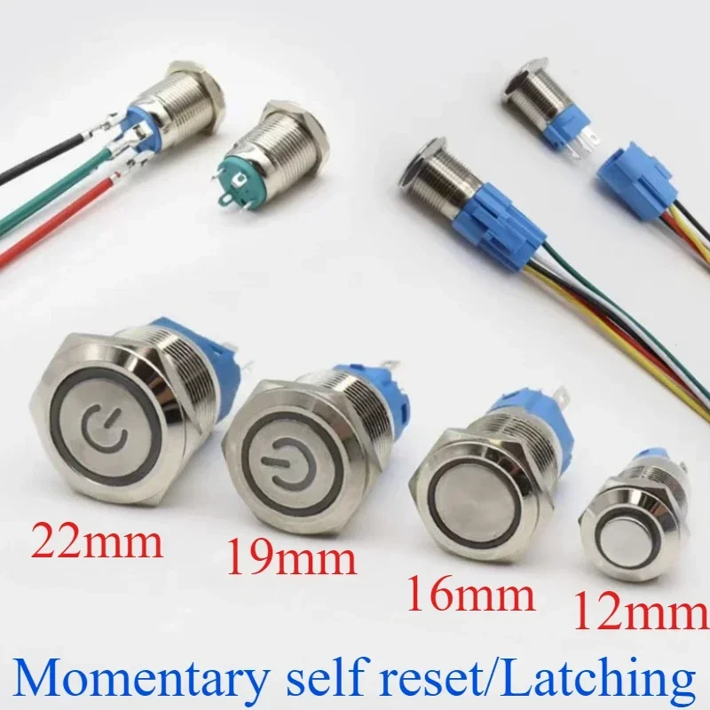 

12 мм, 16 мм, 19 мм, 22 мм, металлический кнопочный переключатель, водонепроницаемый 1NO1NC, светодиодный светильник Start Stop, красный, оранжевый, синий, зеленый, белый, 3 В, 12 В, 24 В, 220 В