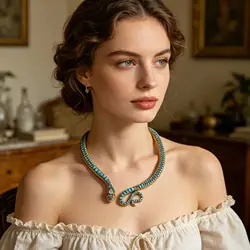 Vedawas Vintage-Inspired Snake Choker with Sparkling Faux Gems - Chic Animal Themed Statement Necklace for Halloween and Parties