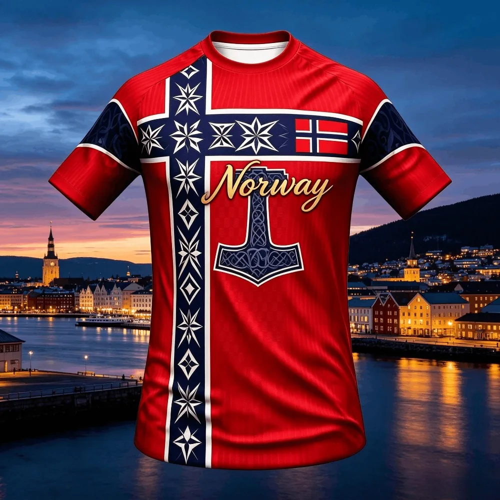 Nouveau Maillot de Foot Norvège Été 2026 pour Homme – T-shirt Décontracté Style Euro Imprimé Tendance – Tee-shirt Décontracté à Manches Courtes pour Femme et Homme
