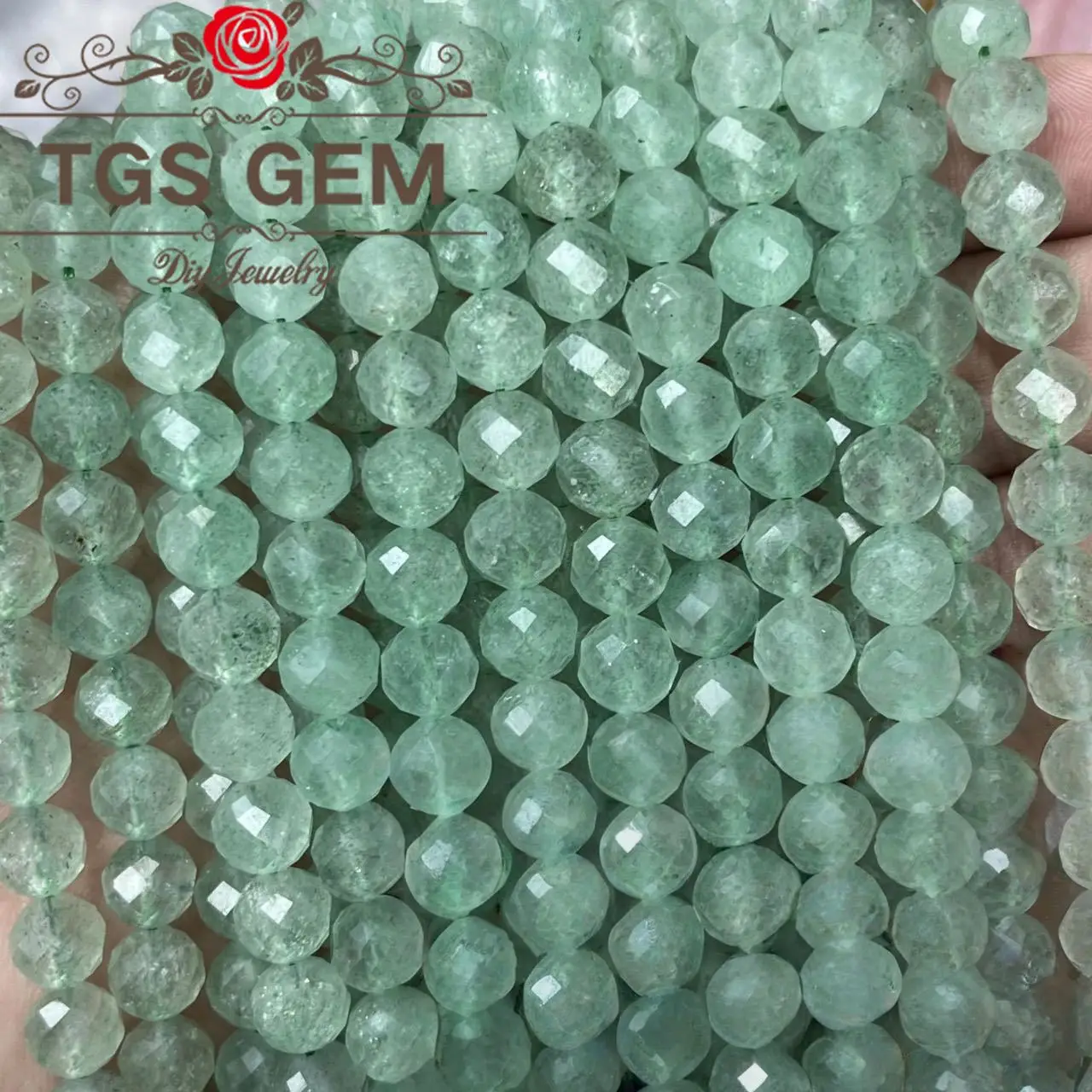 factory Engraved hard cut round bead natural AAA Green strawberry stone Mausoleum pattern small cut scattered beads DIY jewelry