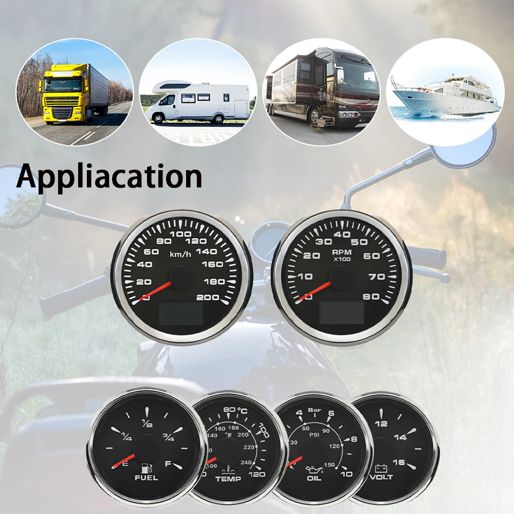 Rhaxel 6 Gauge Set 85MM GPS Speedometer 160MPH 0-200KM with Tachometer with 52MM Fuel Level 8 Colors Backlight for Car Truck