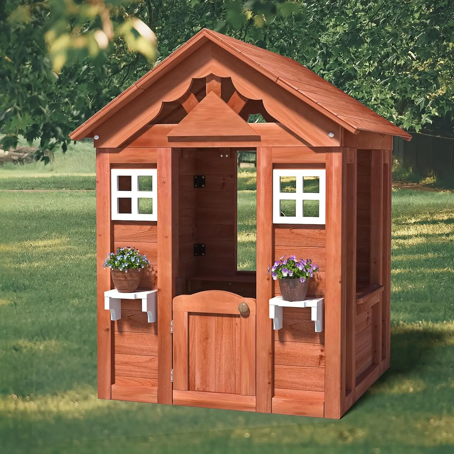 

Kids Outdoor Playhouse Outside Game House Outdoor Playset for Ages 3-10 Toddler Boys Girls Wooden Adventures Cottage with Window