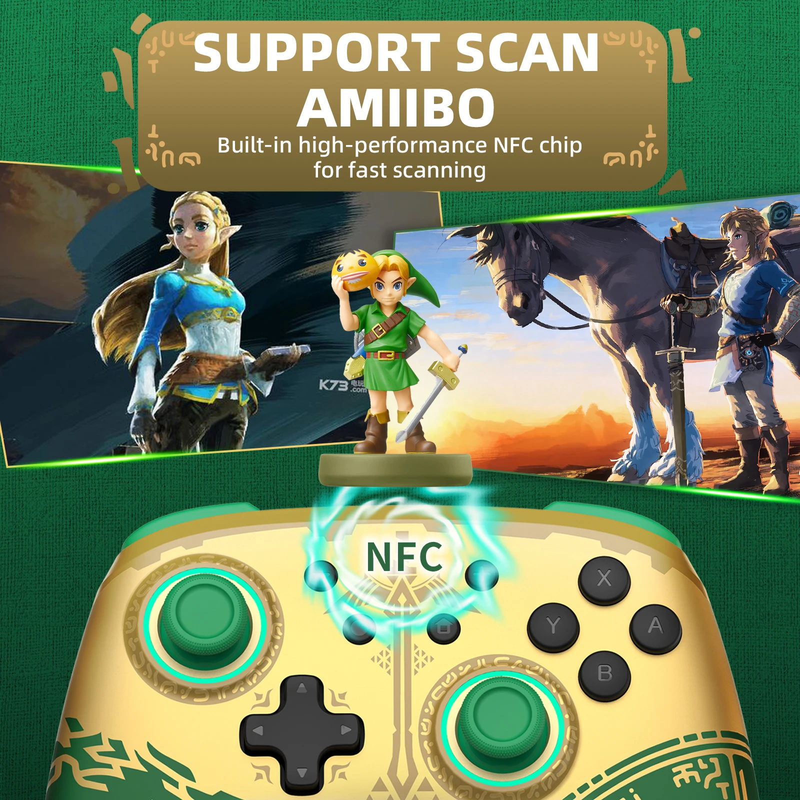 Imagem -03 - Iine-controlador Nfc de Despertar sem Fios Compatível com Nintendo Switch Oled Dourado e Verde