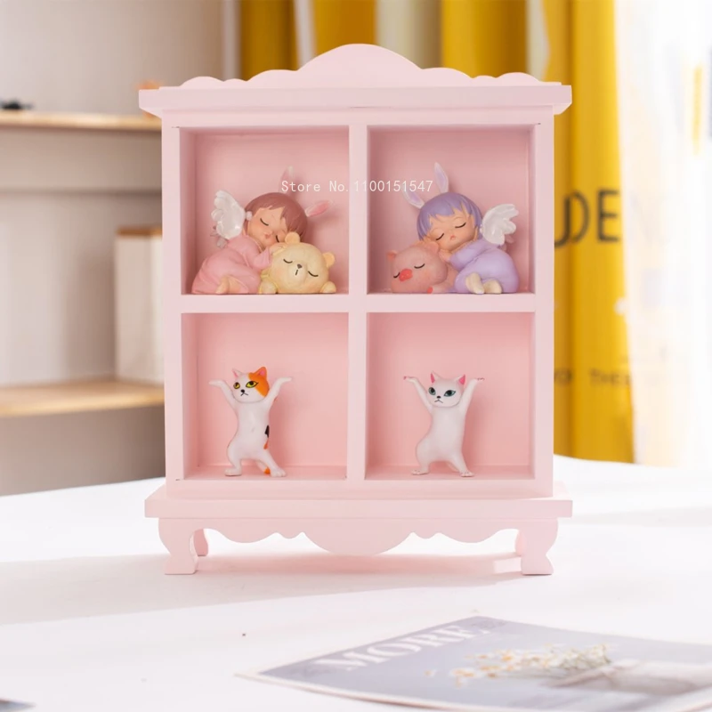 Girl Heart Pink Shelf Doll Storage Rack Display Stand Desktop Storage Cabinet Wooden Blind Box Storage Box Finishing Box