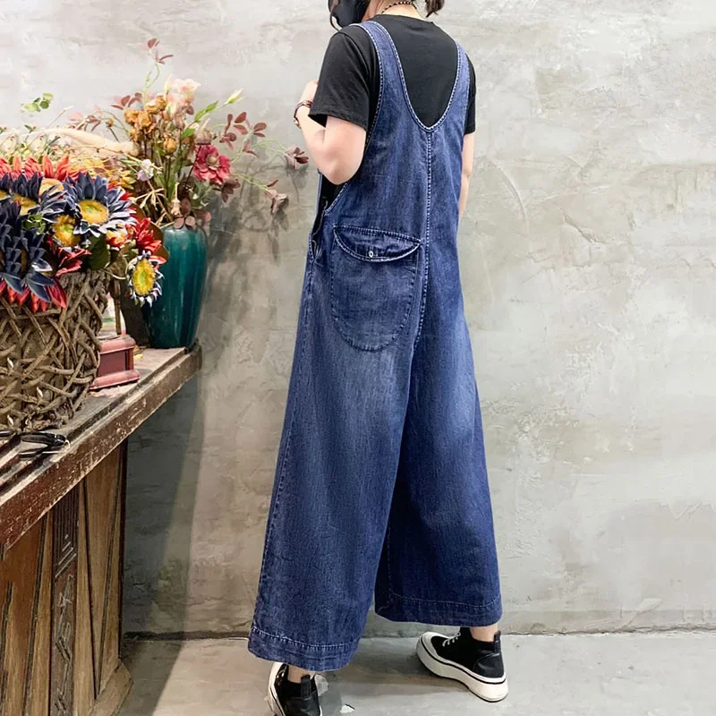 Übergroßen Frauen Denim Overall Streetwear Hosenträger Hohe Taille Gerade Breite Bein Jeans Weibliche Casual Hosen Strampler A374