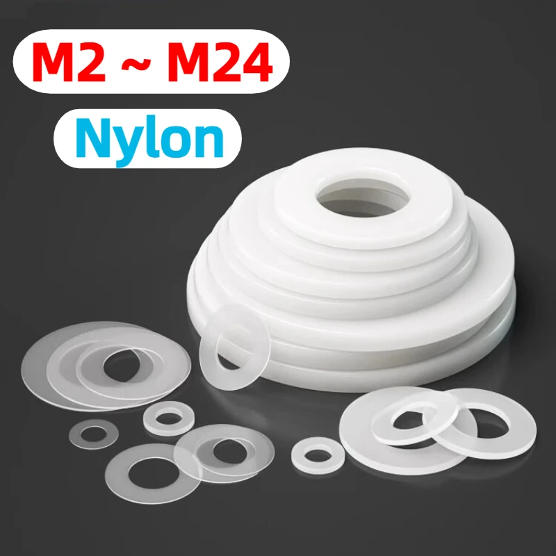 White Plastic Nylon Flat Washer Plane Spacer M2 M2.5 M3 M4 M5 M6 M8 M10 M12~ M24 Insulation Gasket Ring For Screw 0.5~3mm