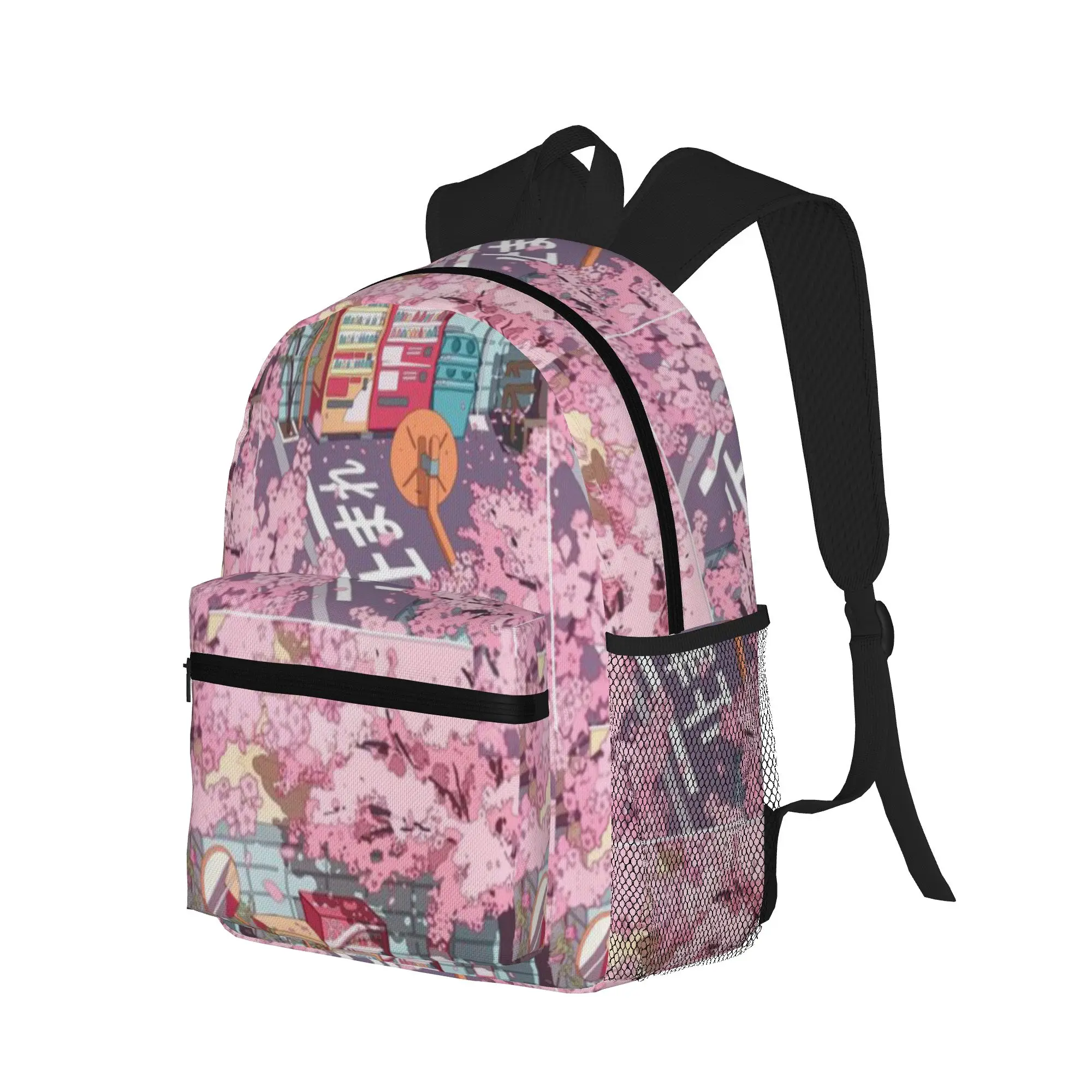 A beautiful aesthetic Tokyo street and the pink sakura tree blossom  Casual Backpack for Students and Adults Backpacks for women