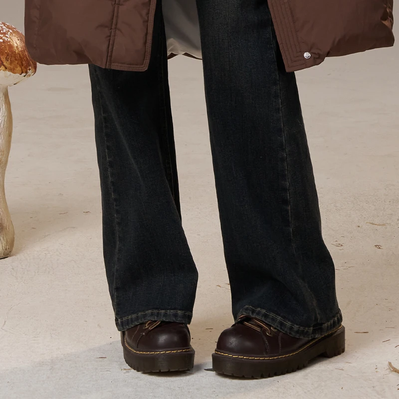 ELFSACK 2025 وصل حديثًا جينز شتوي كلاسيكي غير رسمي بلون سادة من قماش الدنيم للنساء #4