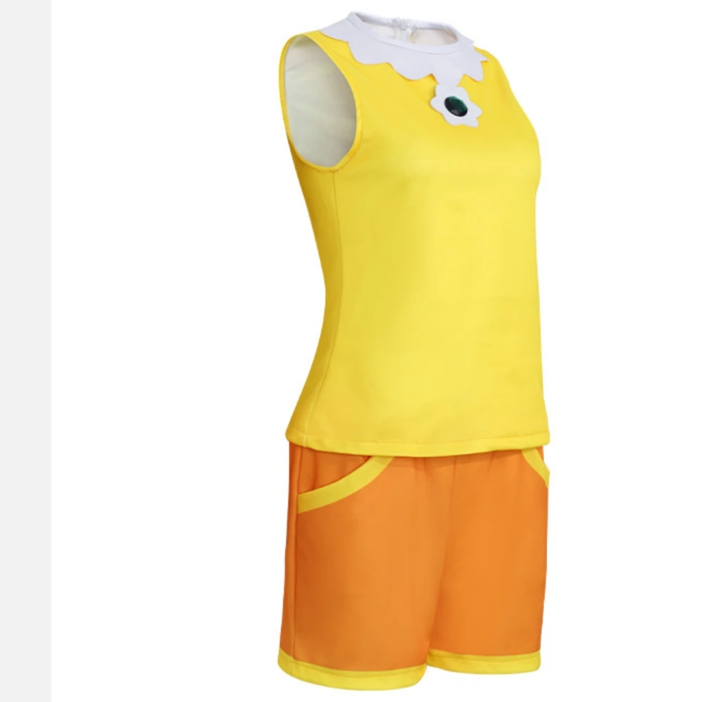 Princess Game Daisy Cotume Yellow Tennis Outfit Top Shorts Ear Clips Wristband Clown Halloween Cosplay Costume