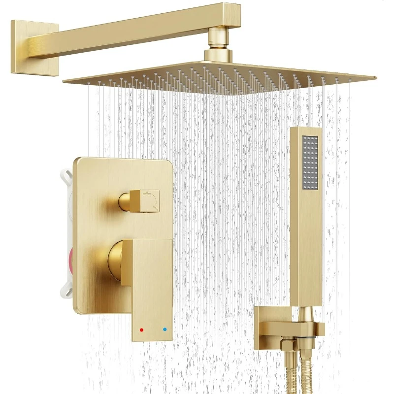 Shower faucet set with 10-inch rain shower head and handheld, wall-mounted shower valve and   trim