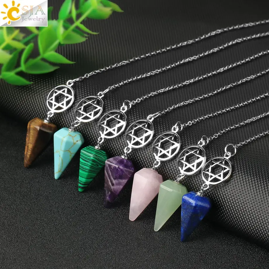 CSJA Divination Pendulums for Dowsing Rods Crystals Natural Stone Pendant Amulet Pendulum Divination Pendulos Radiesthesia  G719