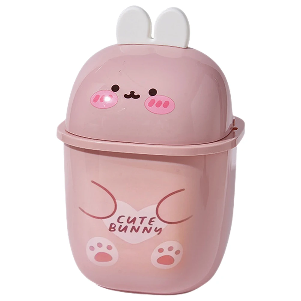 1 Mini Desktop Trash Can Cartoon Rabbit Plastic Trash bin Toilet Paper Bin Tabletop Garbage Bin With Lid Countertop Waste Bucket