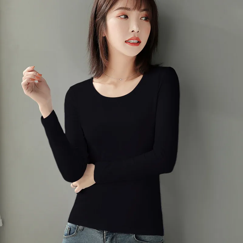 Slim Fit Low Neck Long Sleeve Base Shirt Women's Fashionable Tight T-Shirt Korean Style Commute Wind Winter Spring Autumn Top