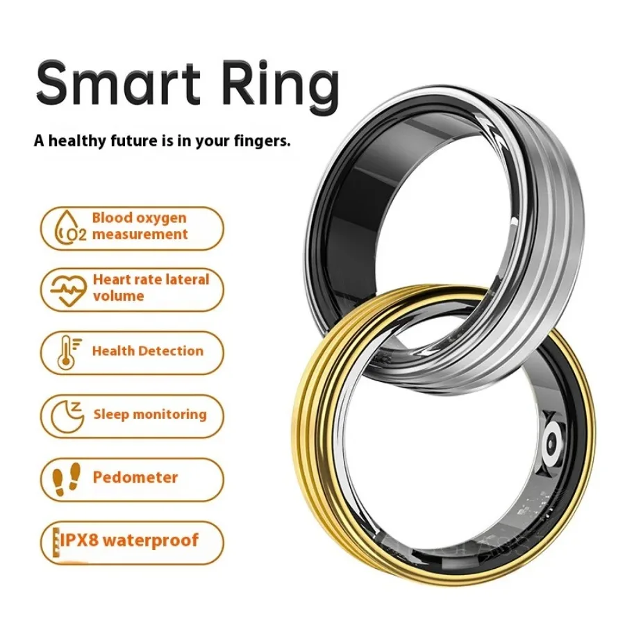 Smart Ring Heart Rate Blood Oxygen Sleep Health Monitor Waterproof Smart Finger Ring Multiple Sports Modes for Fitness Tracking