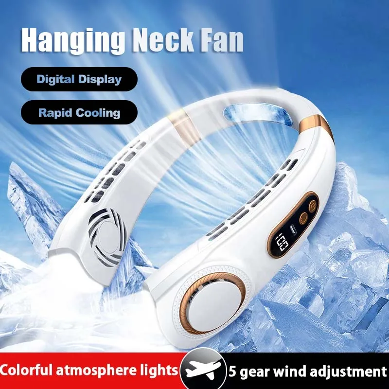 

Hanging Neck Fan Bladeless Led Digital Display Mini Portable USB Rechargeable Cooling Outdoor Mute Powerful Electric Neck Fans