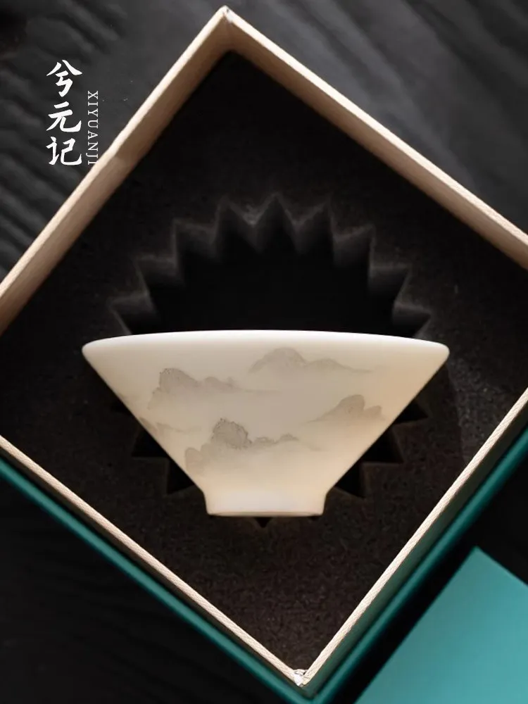 White Jade Moshan Hand-Painted Cup Porcelain Tea Tasting Single Personal Dedicated High-End Bamboo-Hat Type