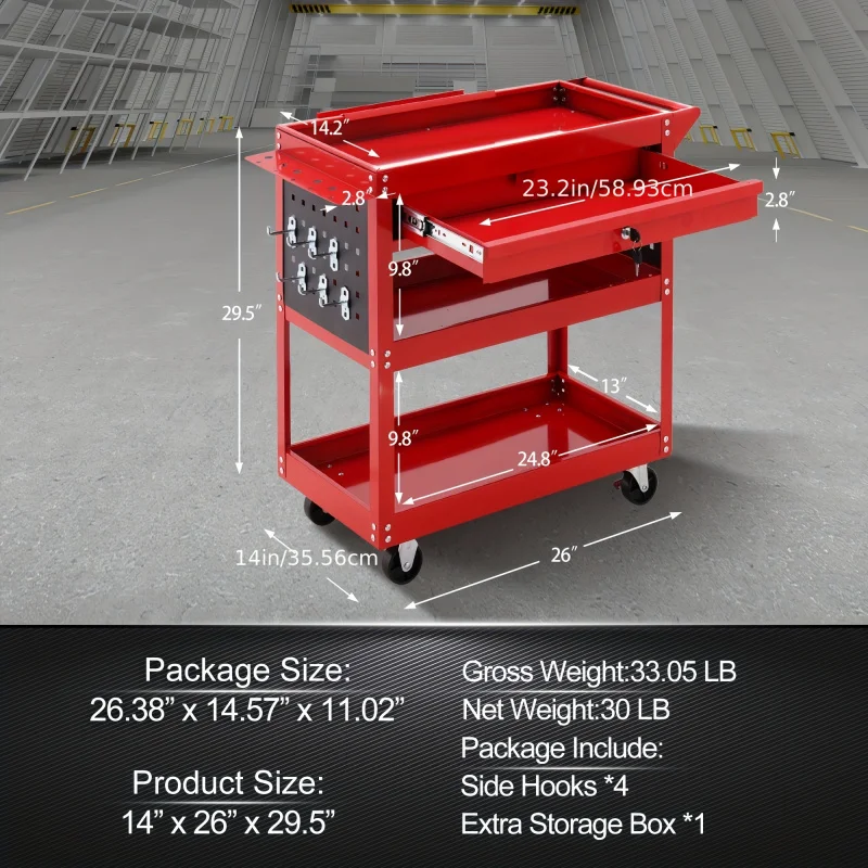 Rolling Tool Cart ,  Industrial Utility Organizer with Storage Drawer and Wheels for Garage