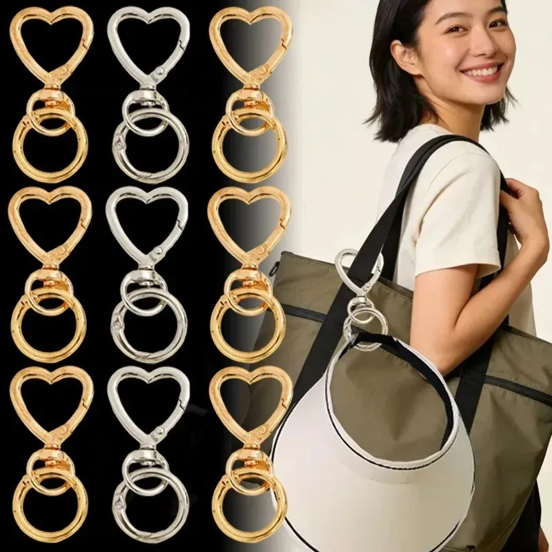5/10/20/30pcs New Heart Metal O-Type Spring Hook Keychain Rotating Clasp Keyring Carabiner Clip Suitable for Handbag Accessories