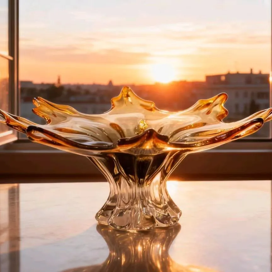 Modern simple glazed fruit basin fruit plate light luxury glass snack plate living room soft decoration ornament model room