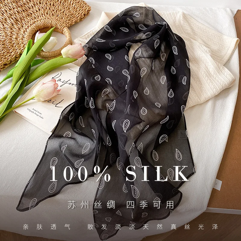 

New 100% Natural Silk Scarf Spring and summer black women Scarves Shawls Wraps Pashmina Fashion elegant Hijab Bandana Kerchief