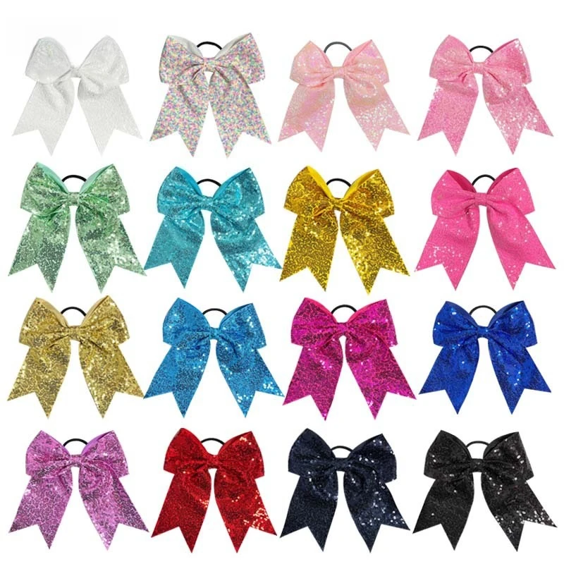 

Gilr's 8 inch Fashion Sequins Dovetail Bow Hair Loop Shiny Bows with Elastic Hair Ties Sparkly Headwear 12PCS