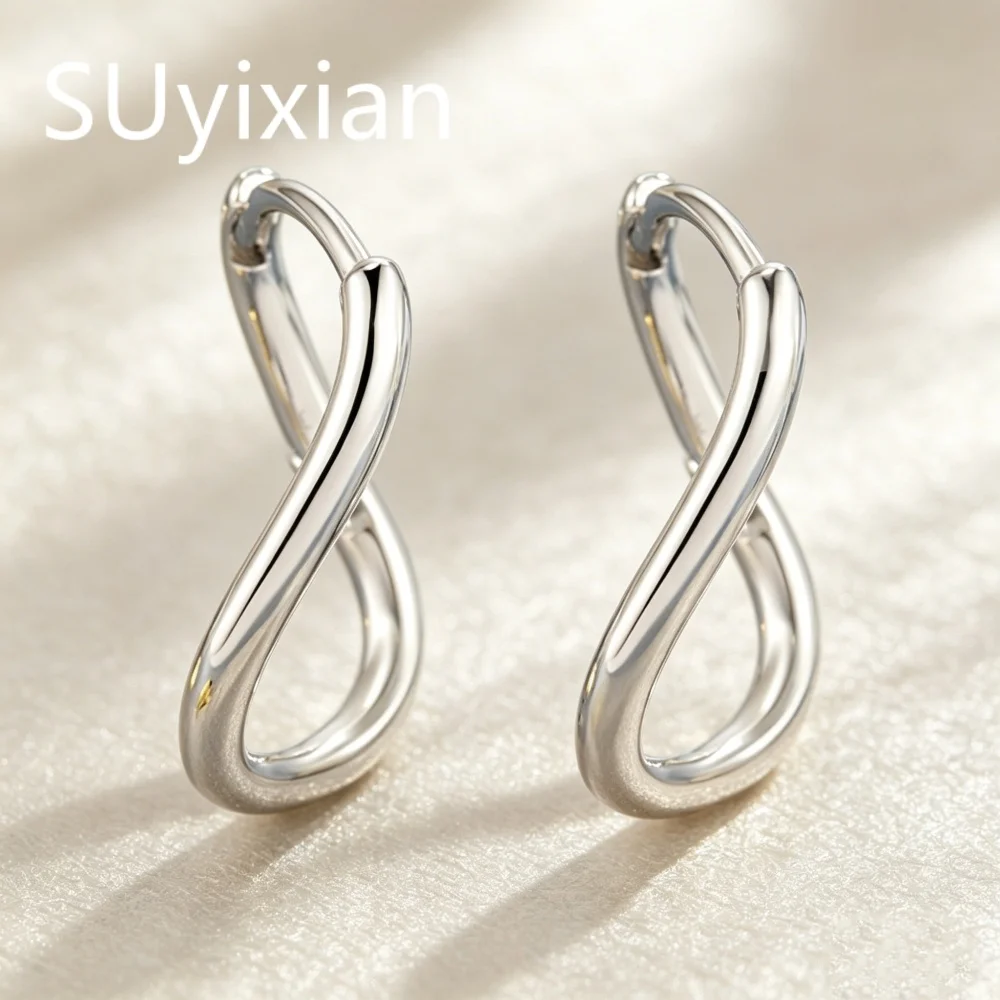 925 Sterling Silber Stilvolle Geometrische Möbius-Twist-Ohrringe, Geburtstags- und Jubiläumsgeschenk, Alltags- und Pendler-Accessoire