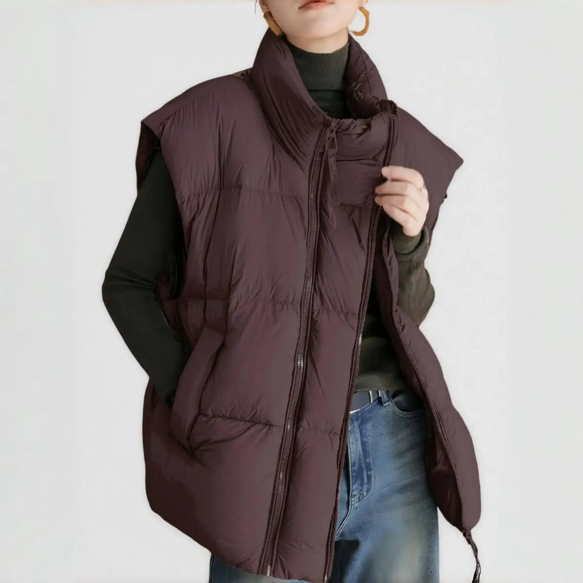 Basic Pockets Cotton Vest Women Autumn Winter Concise Single Breasted Sleeveless Parkas Woman Crew Neck Cotton Jackets Female