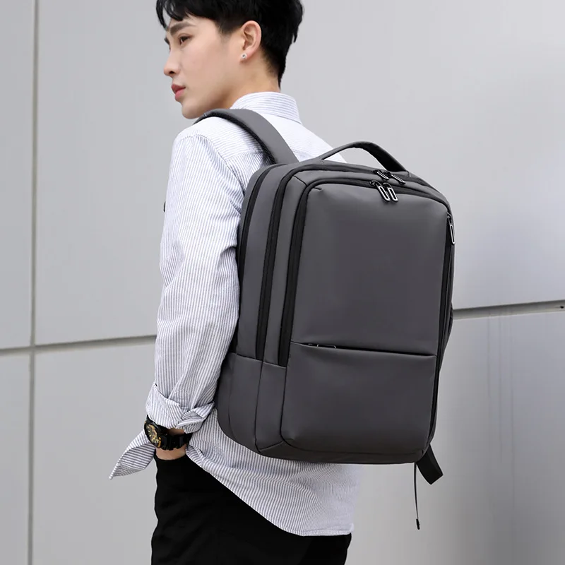 Business Men's Backpack USB Large Capacity Travel Leisure Solid Color Collage Computer Backpack Fashion Male Students Schoolbag