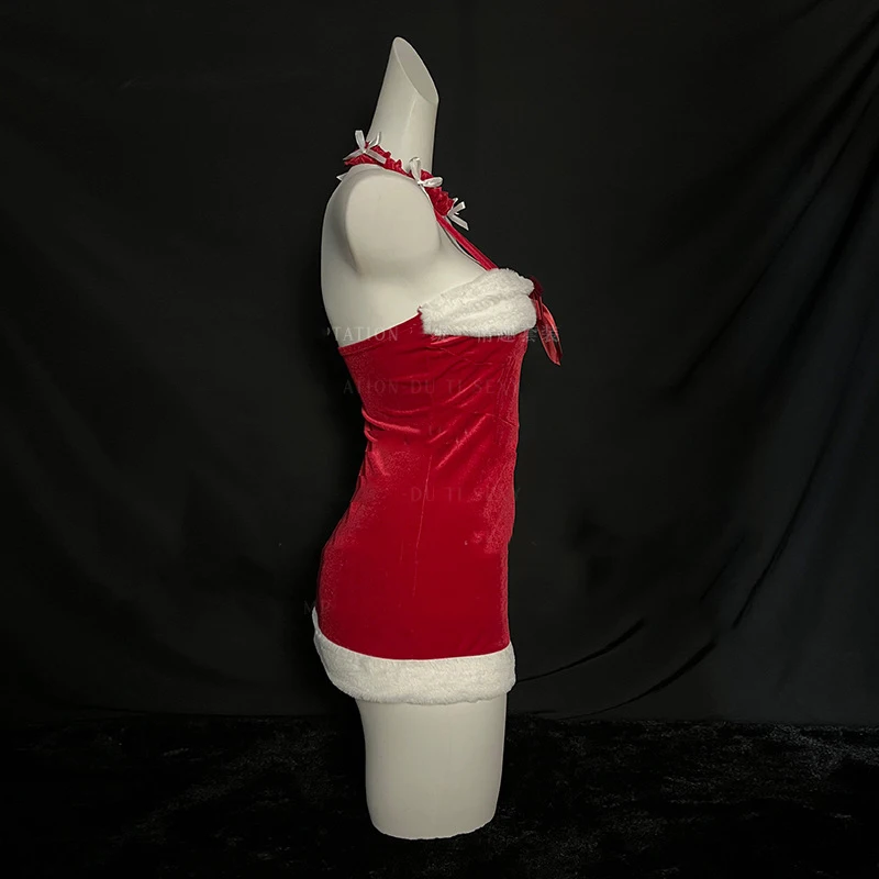 Weihnachten Cosplay Kostüm Sexy Bunny Urlaub Rot Samt Kleid Glitzer Kleider Bodycon Party Leistung Fotoshooting Rollenspiel