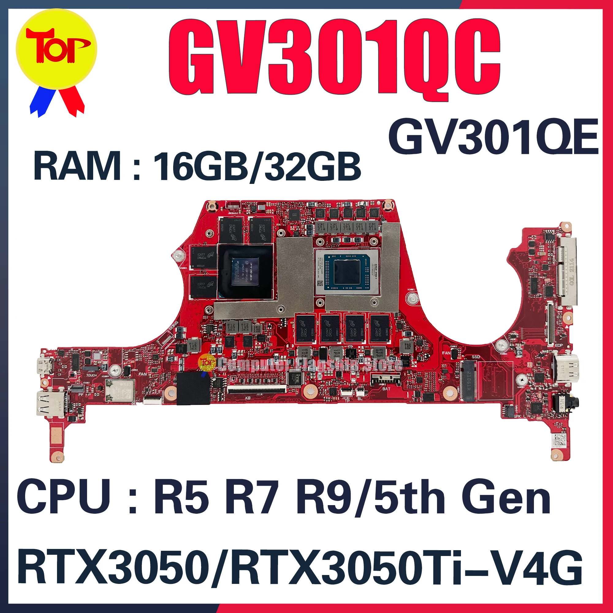 GV301 Laptop Motherboard For ASUS ROG Flow X13 GV301QC GV301QH GV301QE Mainboard R7-5800H R9-5900H GTX1650 RTX3050 RTX3050Ti