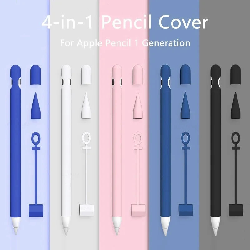 Case for IPad Tablet Touch Pen Stylus Protective Sleeve Case 4-in-1 Colorful Soft Silicone Cover for Apple Pencil 1st Generation