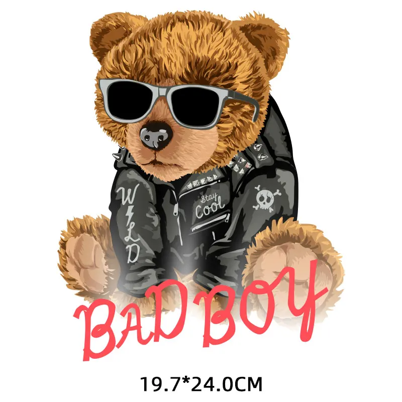 Cool Bear Patches for Clothing Jackets Diy Dog Cat Iron on Transfers on Clothes T-shirt Animal Stripes Themo Stickers Applique T